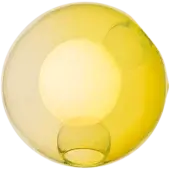 Bocci 28 pendant light, yellow glass, oval shape with internal glowing spheres and rippled texture, studio lighting.